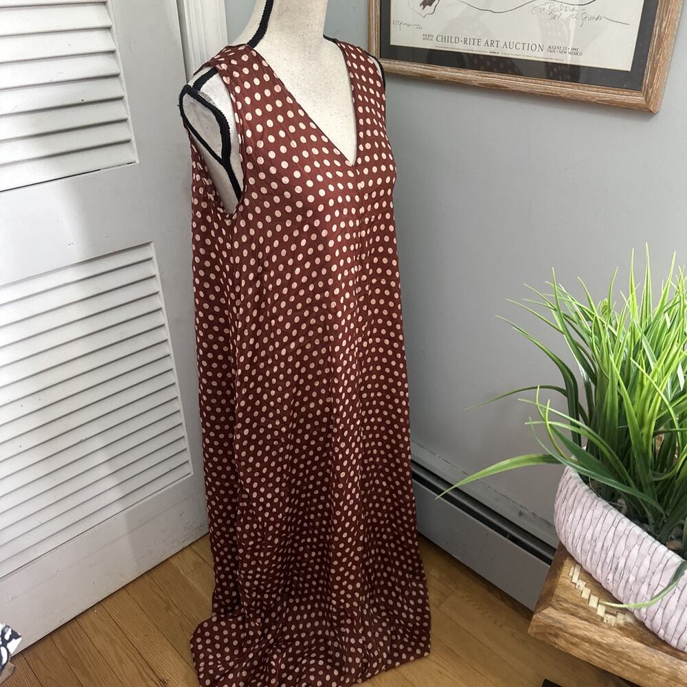 Natalie Martin Dress Womens Large Brown Polka Dot Maxi A-Line Shift Boho Chic - Picture 5 of 12